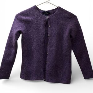 Lands' End Women’s 100% Cashmere Button Up Cardigan Sweater size small purple